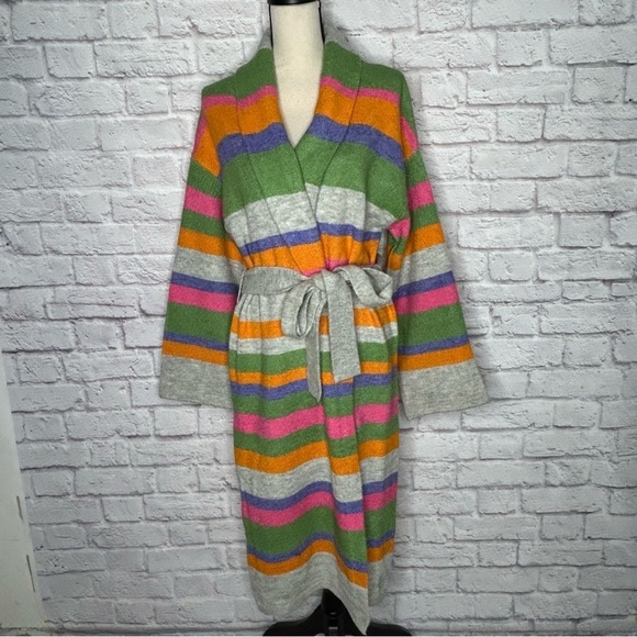 Stitches & Stripes Ultra Soft Multi Colored Striped Duster Cardigan Waist tie - Picture 7 of 16